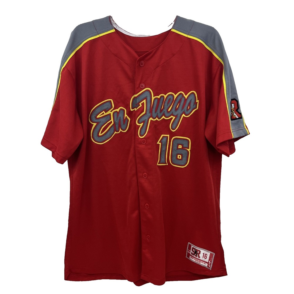 En Fuego 16 Men's Jersey Size L Red Gray SR16 On Fire Short Sleeve